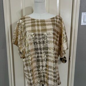 Vine & Love Cream And Gold Sequined Top Size L NWT